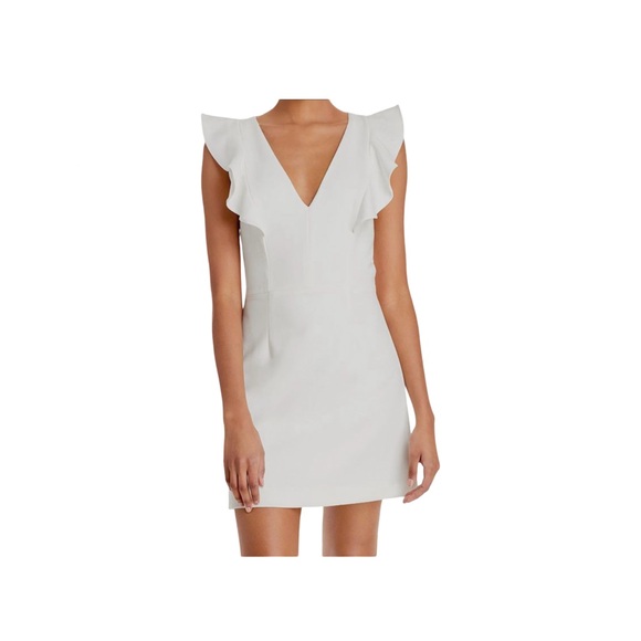 French Connection White Whisper  Ruffled V Neck Mini Dress size 6 - Picture 1 of 11